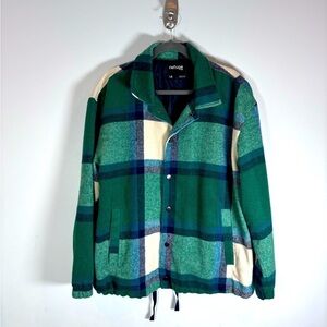 Refuge Men’s Plaid Green/Cream Snap Front Fleece Jacket Size Large Lined